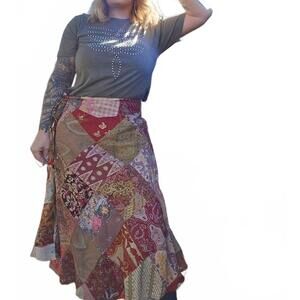 NEW JADED GYPSY wild rage maxi skirt in burgundy, brown, blush
